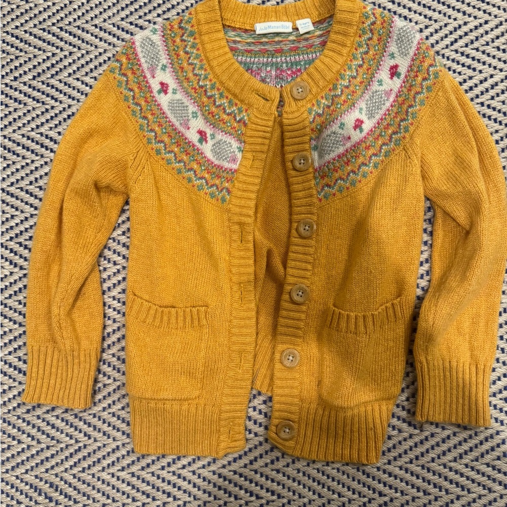JoJo Maman Bebe Mustard Knit hedgehog Kids Cardigan